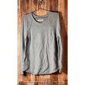 LOFT Gray Textured Knit Sweater‎ Long Sleeve Crew Neck Casual Pullover